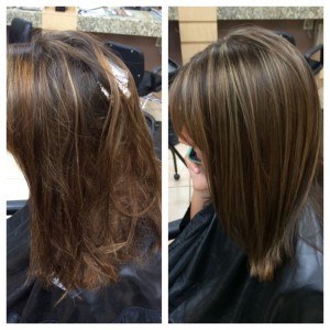 Olaplex behandeling bruin haar voor en na